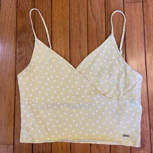 Hollister Pale Yellow Cropped Floral Spaghetti Strap Top